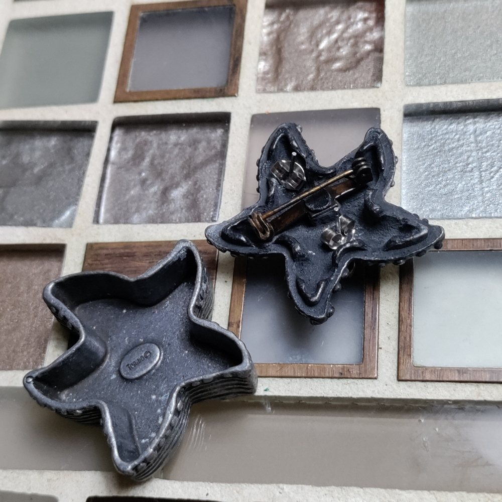 Vintage Torino Starfish Pewter Trinket/brooch/earrings set - Picture 7 of 12